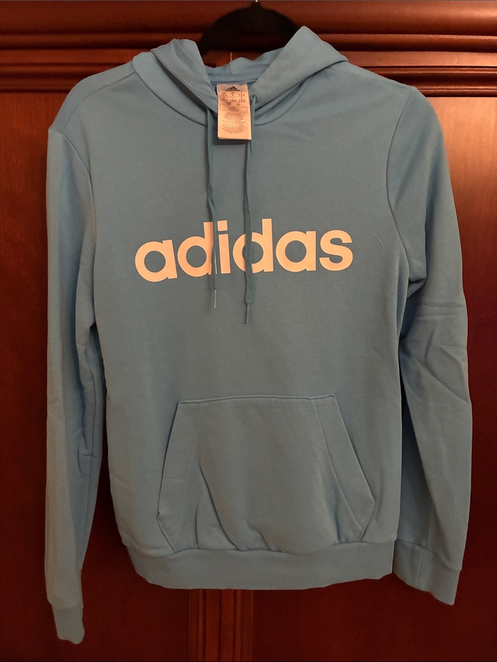 adidas womens Light Blue Logo Hoodie Sweatshirt